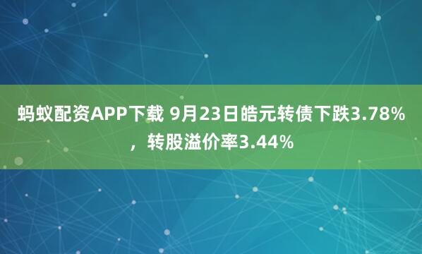蚂蚁配资APP下载 9月23日皓元转债下跌3.78%，转股溢价率3.44%
