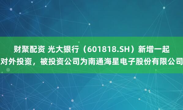财聚配资 光大银行（601818.SH）新增一起对外投资，被投资公司为南通海星电子股份有限公司